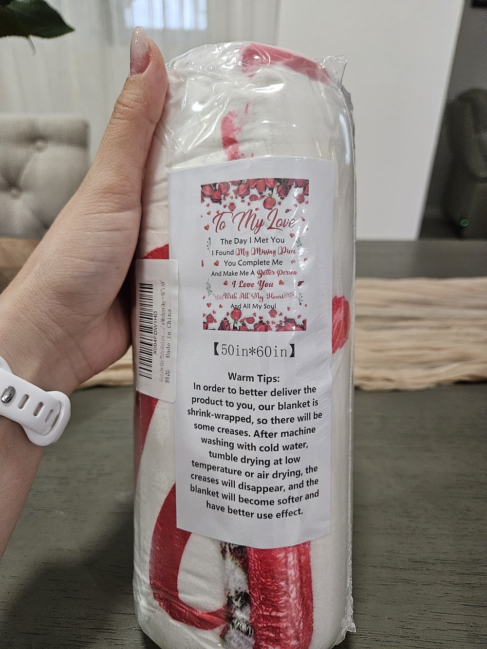 To My Love Red & White Plush Throw Blanket - Women Bath & Body Gift